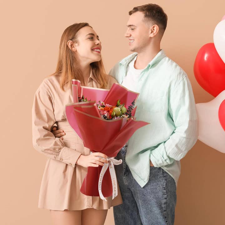 LA Ribbons Wholesale - Wholesale Flat Wrap - 58x58cm Matte Floral Sheets with Gold Edge | Red | 50-pcs Bag
5