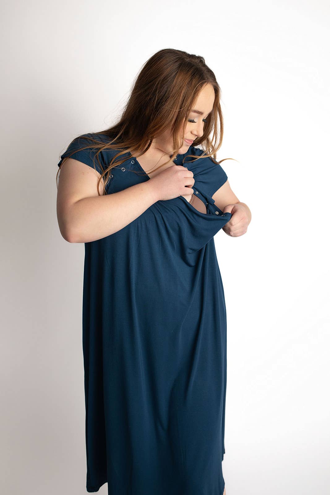 Three Little Tots - Wholesale Dress - Maternity - Navy Blue Maternity Mommy Labor and Delivery/ Nursing Gown5