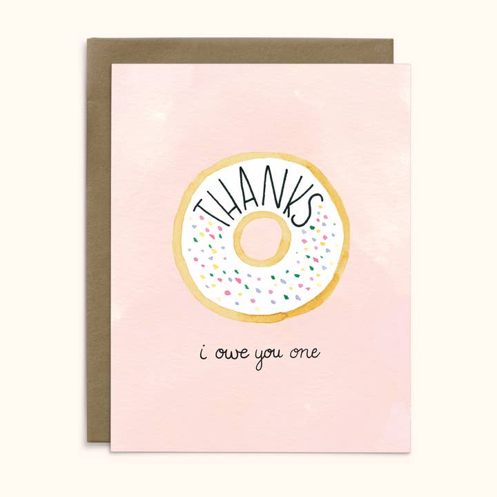 I Owe You One Thank You Card - Donut for wholesale by Katie Pea Studio