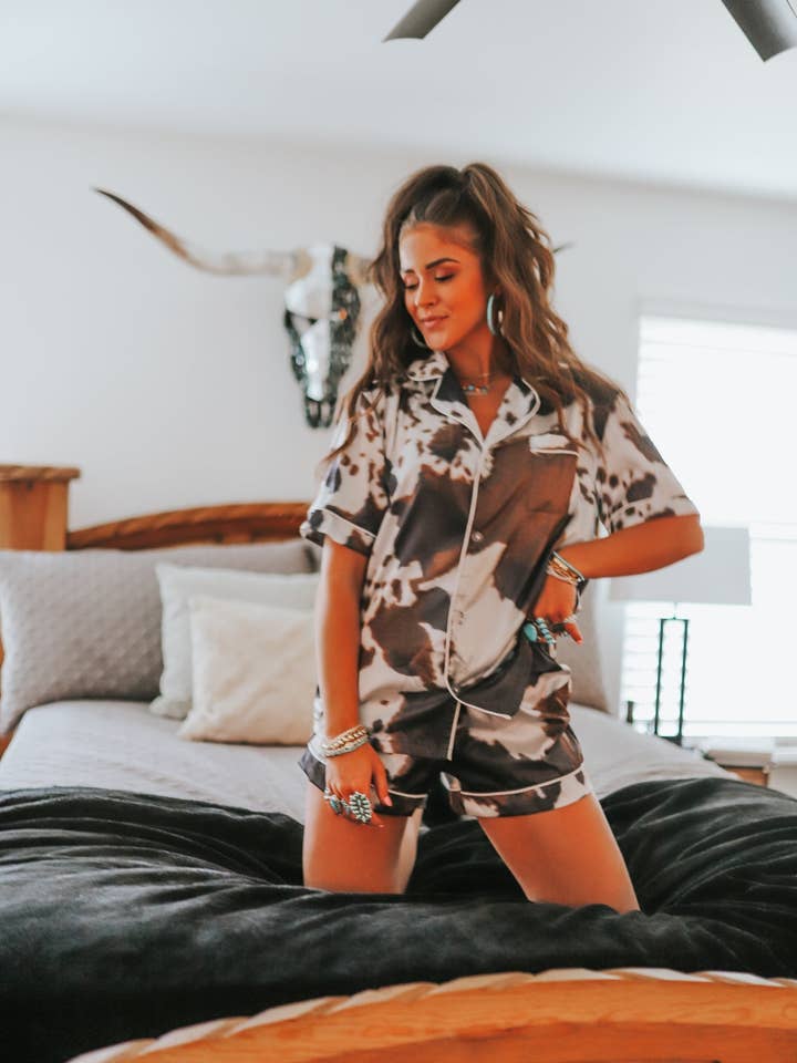 The Front Porch Label - Wholesale Sleepwear Set - Women's - Brown Cowhide Pajama Set