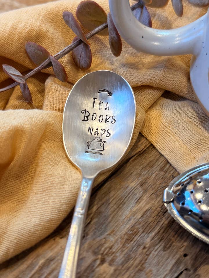 Stamped Tea spoon, tea, books, naps for wholesale by The WildSmith