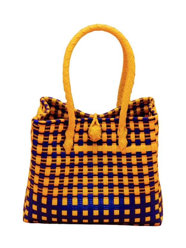 "Saigon Birkin" Bolsa de Plástico Reciclado en Azul/Amarillo para venta al por mayor de Inner Child