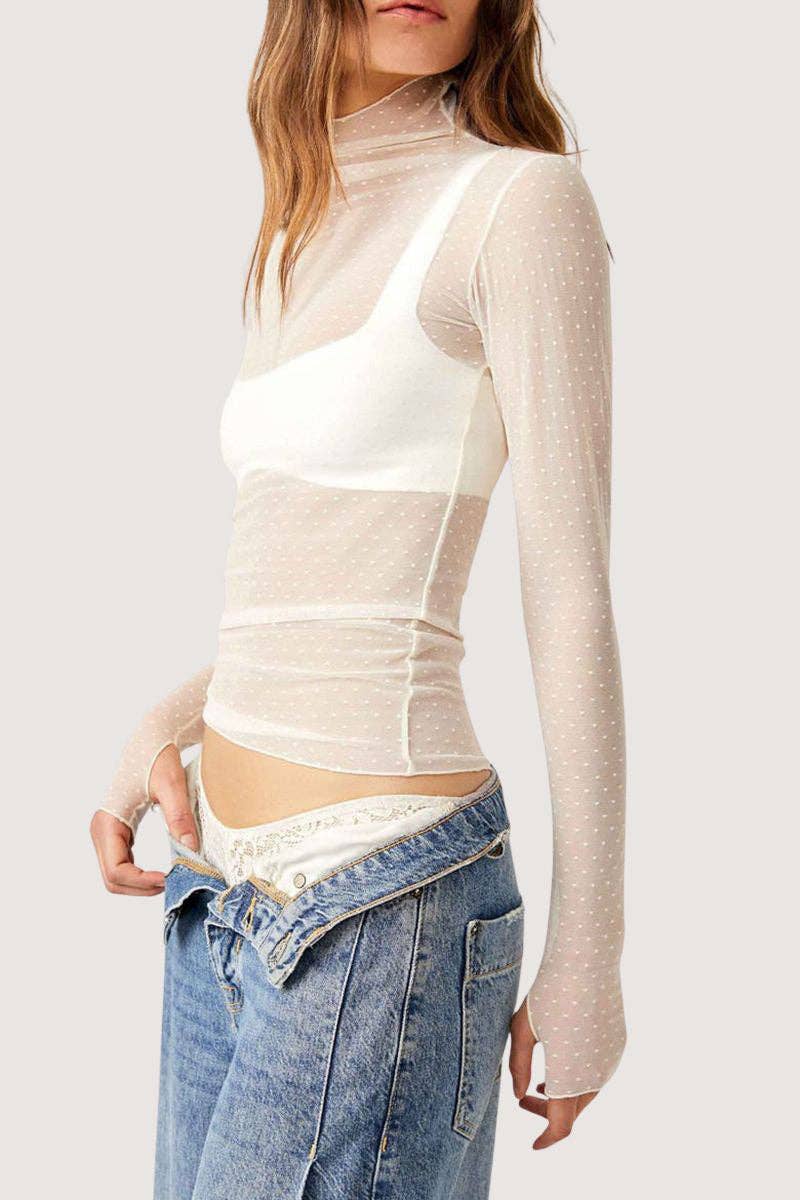 Mccolin - Wholesale Blouse – Women’s - Sheer Turtleneck Long Sleeve Blouse2