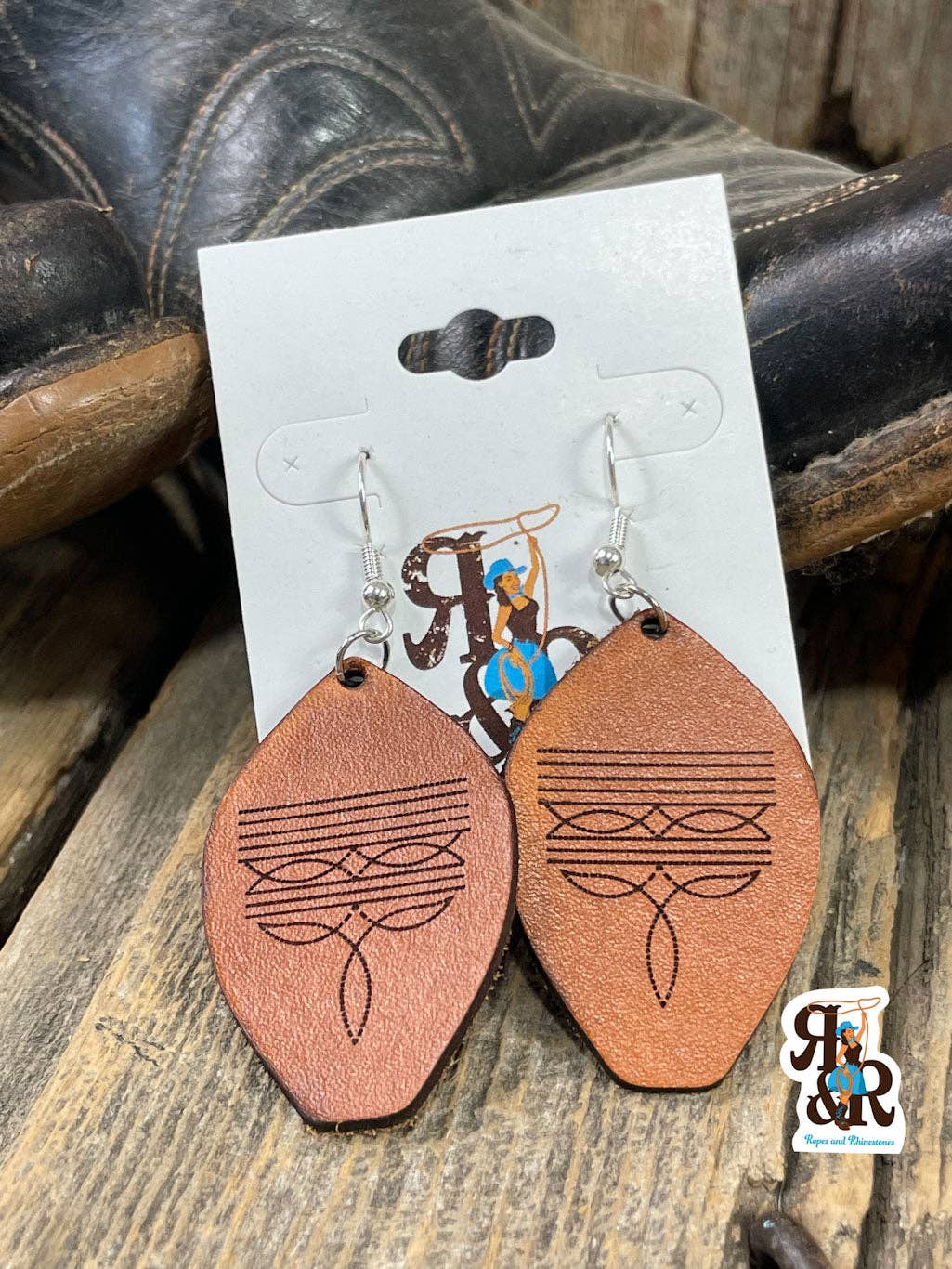 Ropes and Rhinestones - Wholesale Dangle Earrings - Wholesale Leather Boot Stitch Earrings