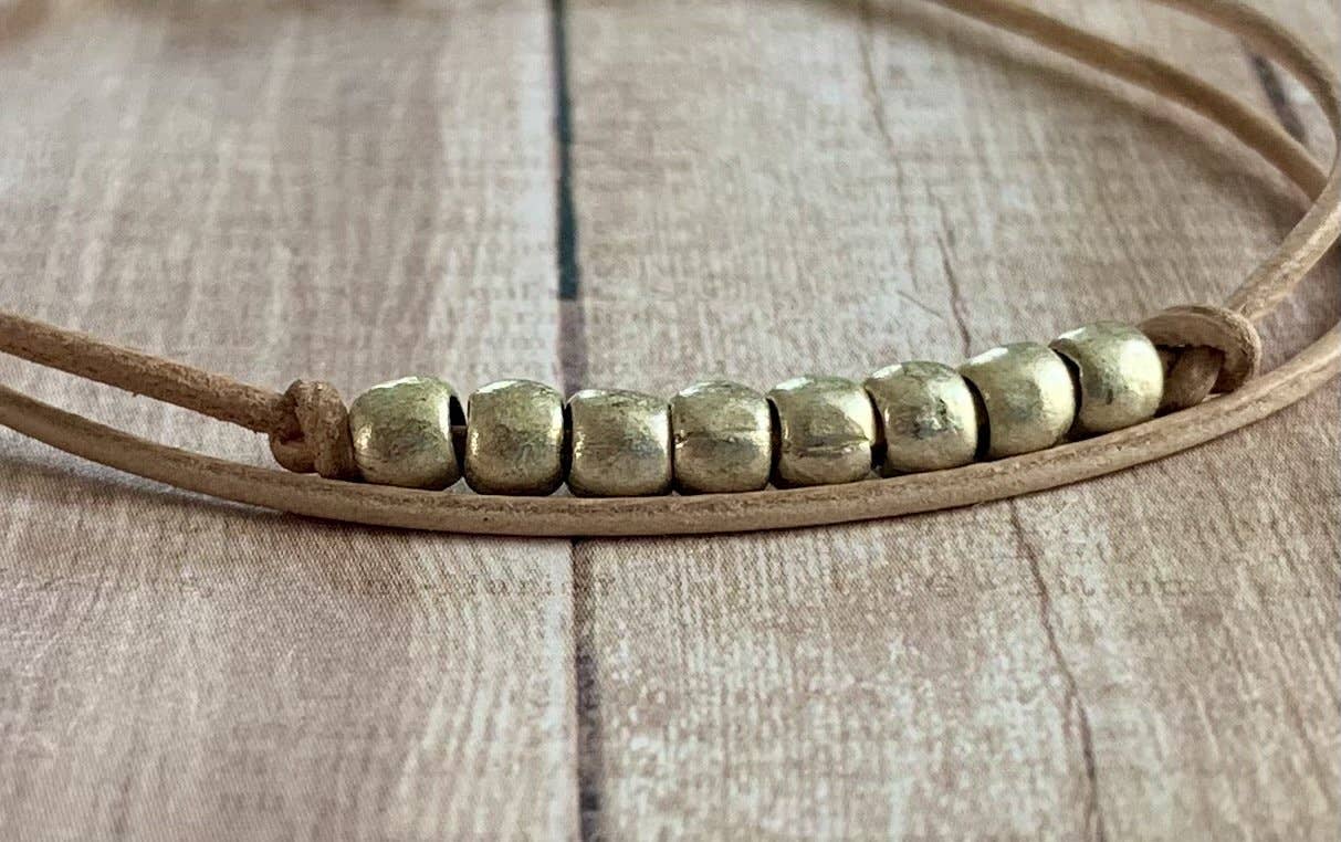 Nellie Pratt Artisan Jewelry - Wholesale Beaded Bracelet - Dainte minimal fair trade silver beaded leather bracelet2