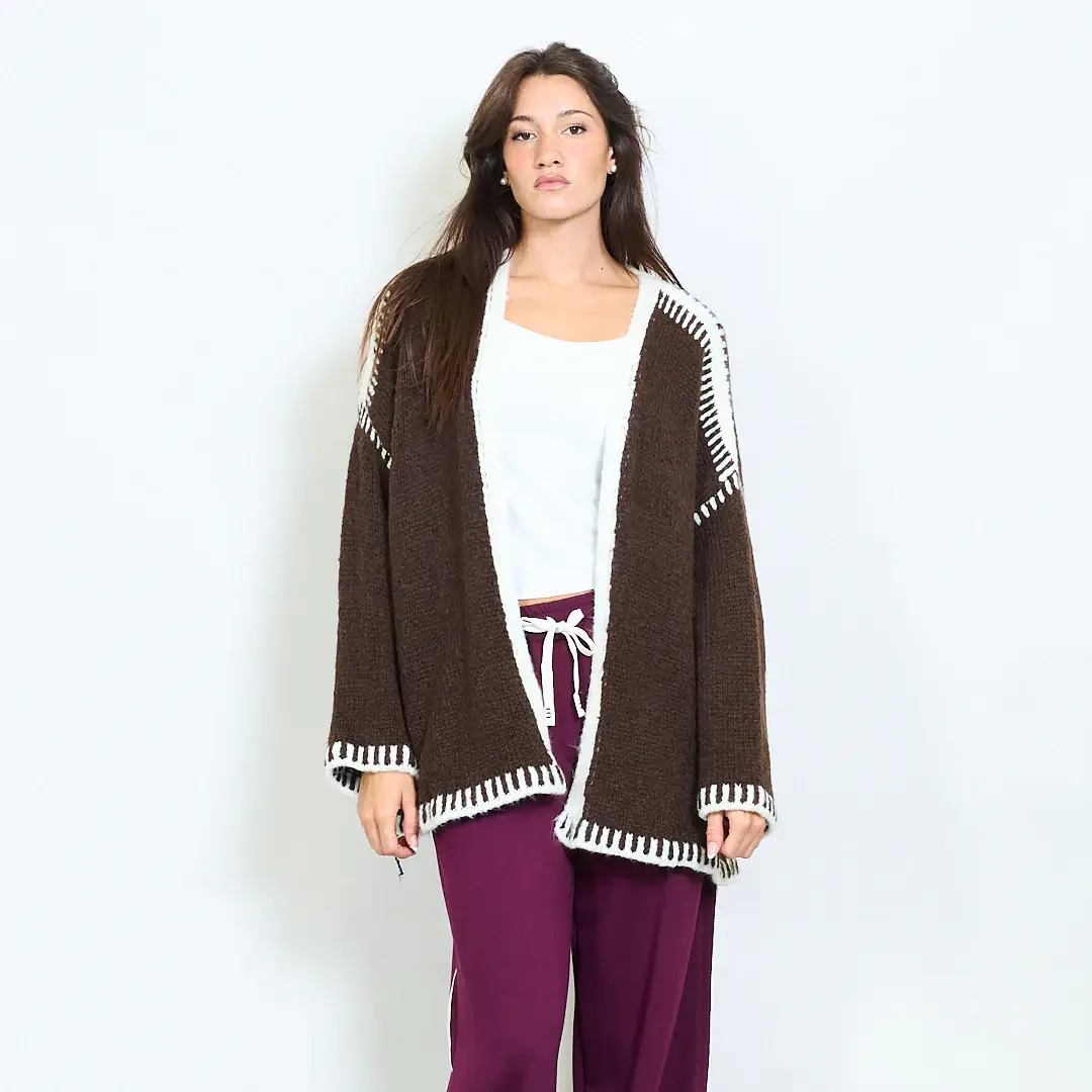 AMELÉ - Wholesale Cardigan - Women's - Bouclé knit cardigan with contrasting details.3