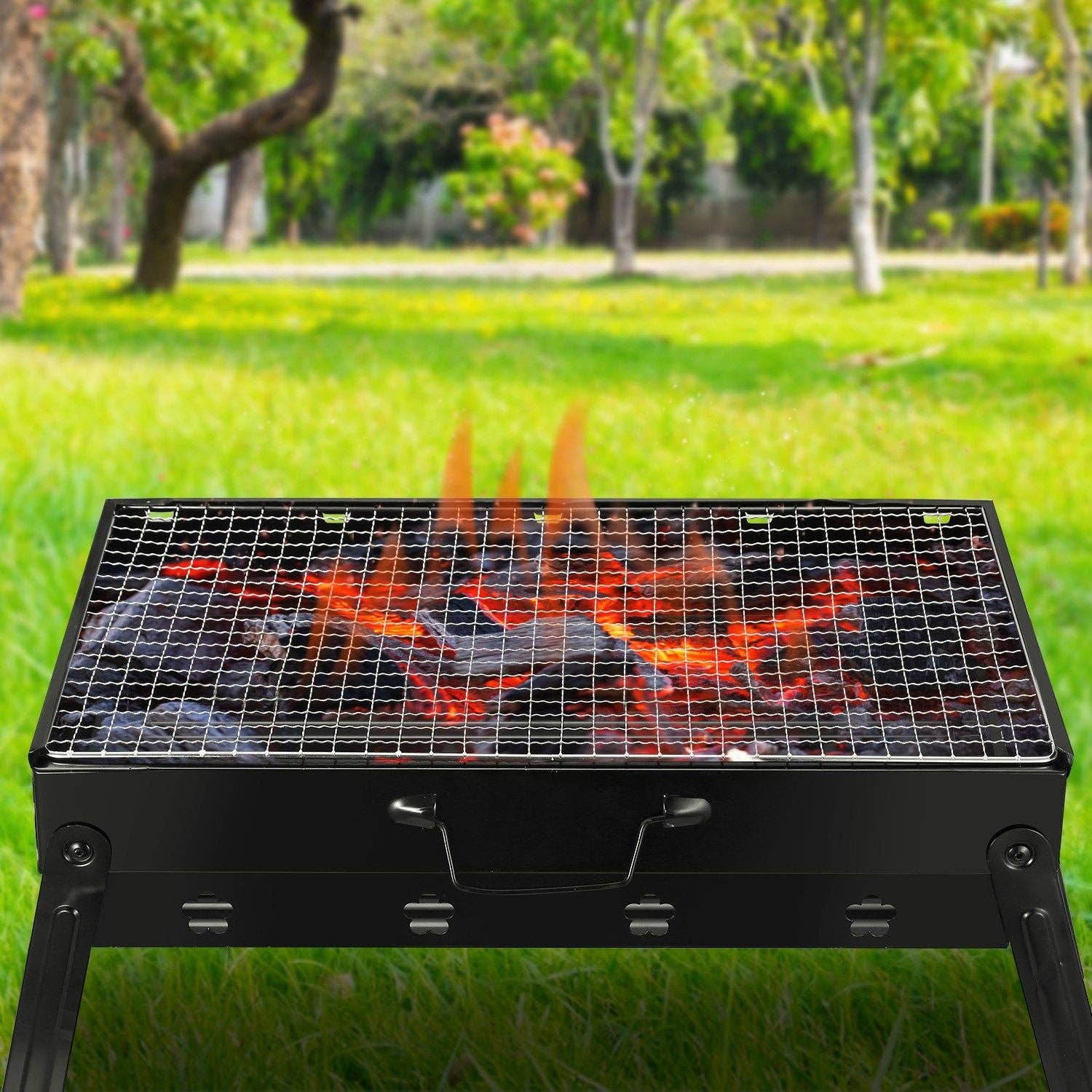 Black Portable BBQ Grill Foldable Charcoal Grill Lightweight Smoker Grill for Camping Picnics Garden Grilling for wholesale on Faire8