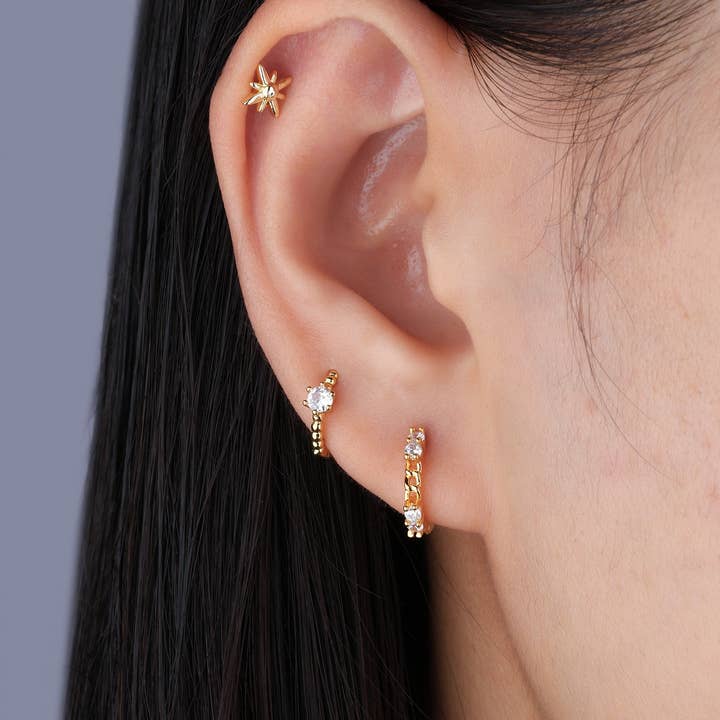 oumo jewelry - Wholesale Huggie Earrings - Chain-Shaped Gemstone Hoop2