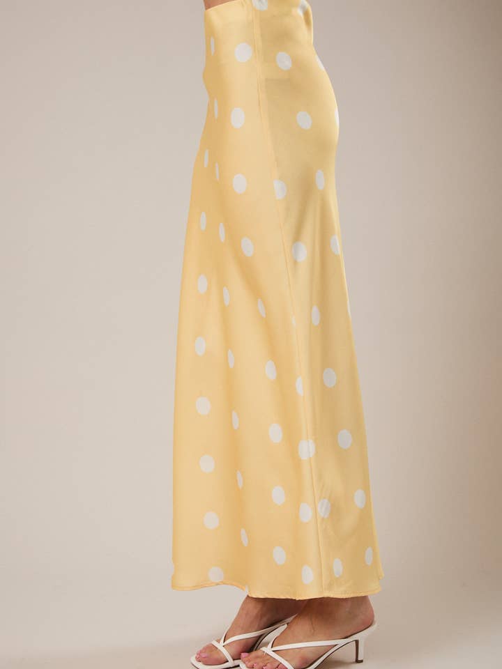Sunday Edition by LE LIS - Wholesale Skirt - Women's - SATIN MIDI SKIRT WITH ELASTIC WAIST IN POLKA DOT1