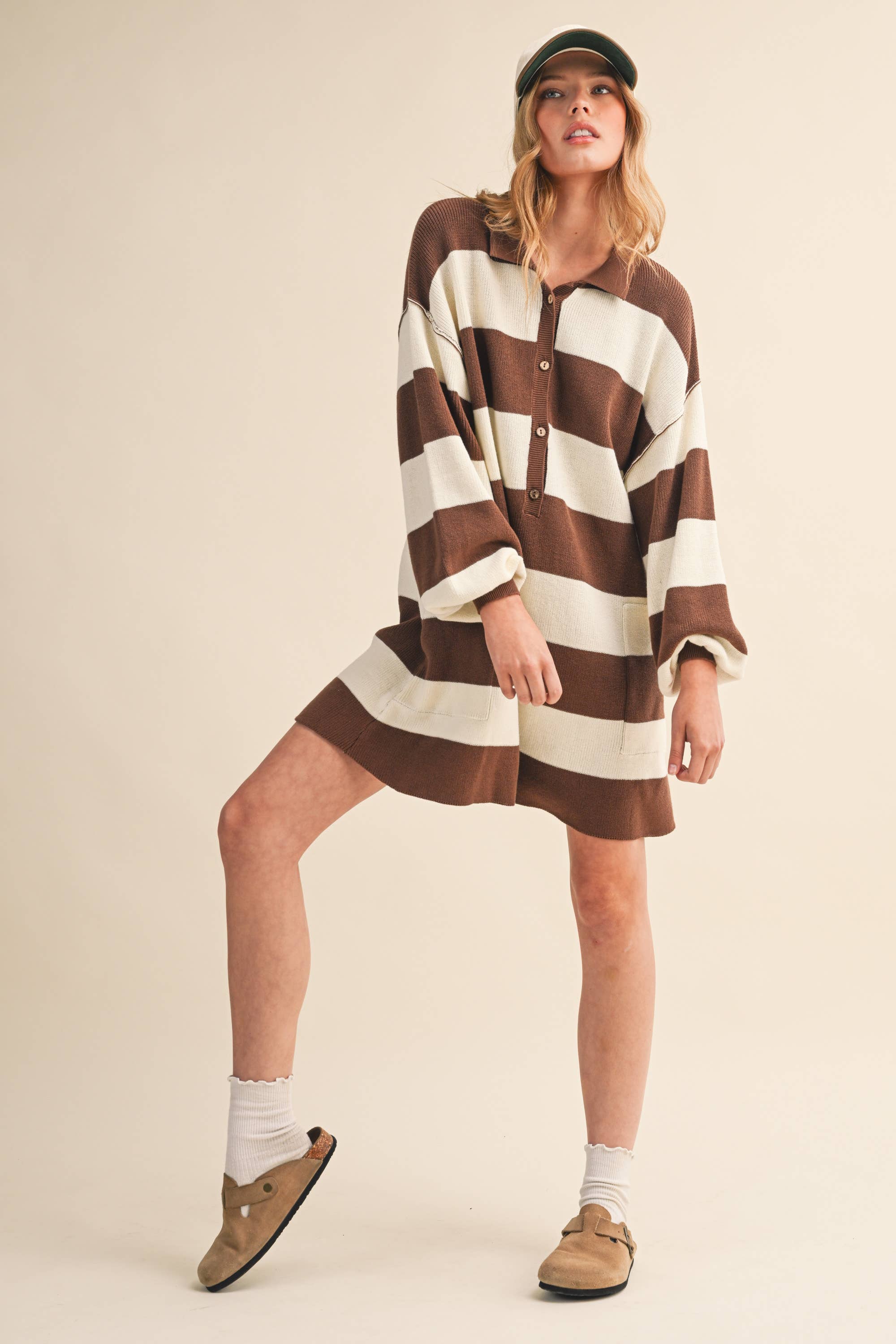 Klesis - Wholesale Romper - Women's - IR1506 LONG SLEEVE COLLARED STRIPED RELAXED FIT ROMPER8