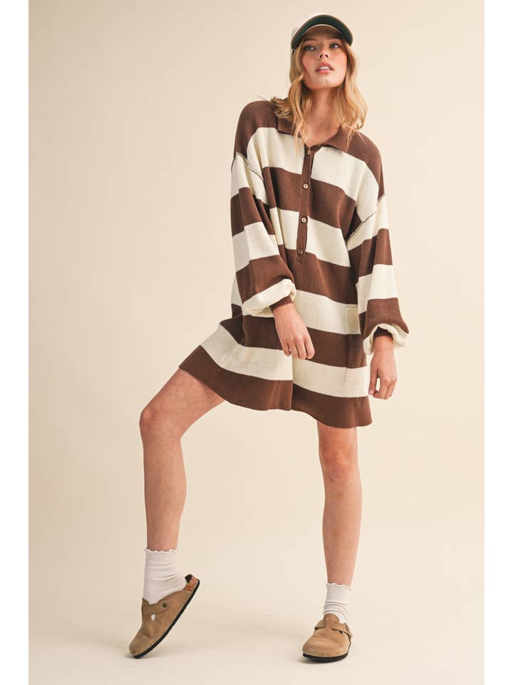 Klesis - Wholesale Romper - Women's - IR1506 LONG SLEEVE COLLARED STRIPED RELAXED FIT ROMPER8