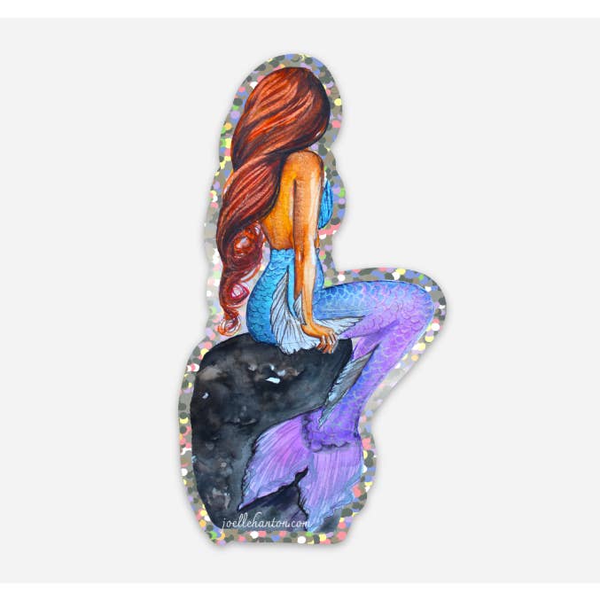 Autocollant en vinyle pailleté - Design aquarelle sirène pour la vente par Joelle Hanton Art