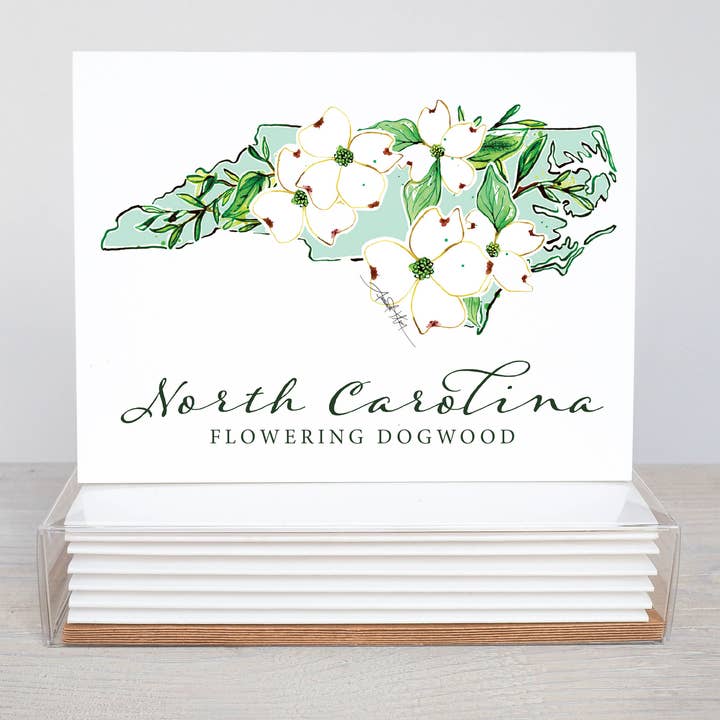 Ensemble de cartes de correspondance Fleur d'État Cornouiller fleuri de Caroline du Nord pour la vente par Amanda Klein Co.