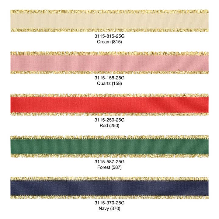 LA Ribbons Wholesale - Wholesale Ribbon - Gift Wrapping - 1" Textured Grosgrain Ribbon | Gold Metallic Fringe Cream | 25 Yard Roll
6