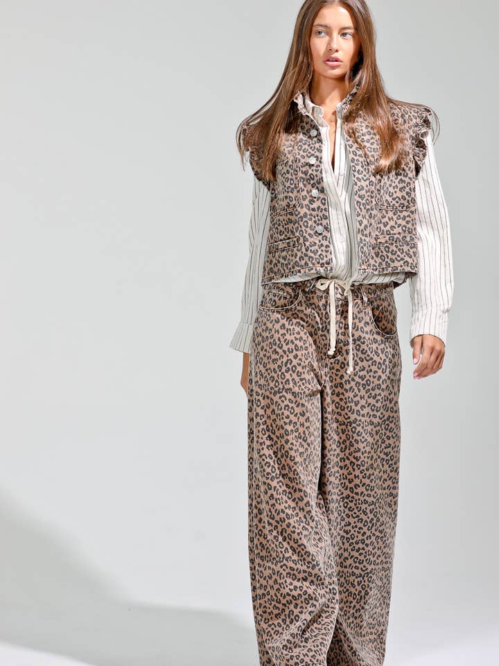 NB80004-1 - Leopard printed wide pants for wholesale by NOABOA