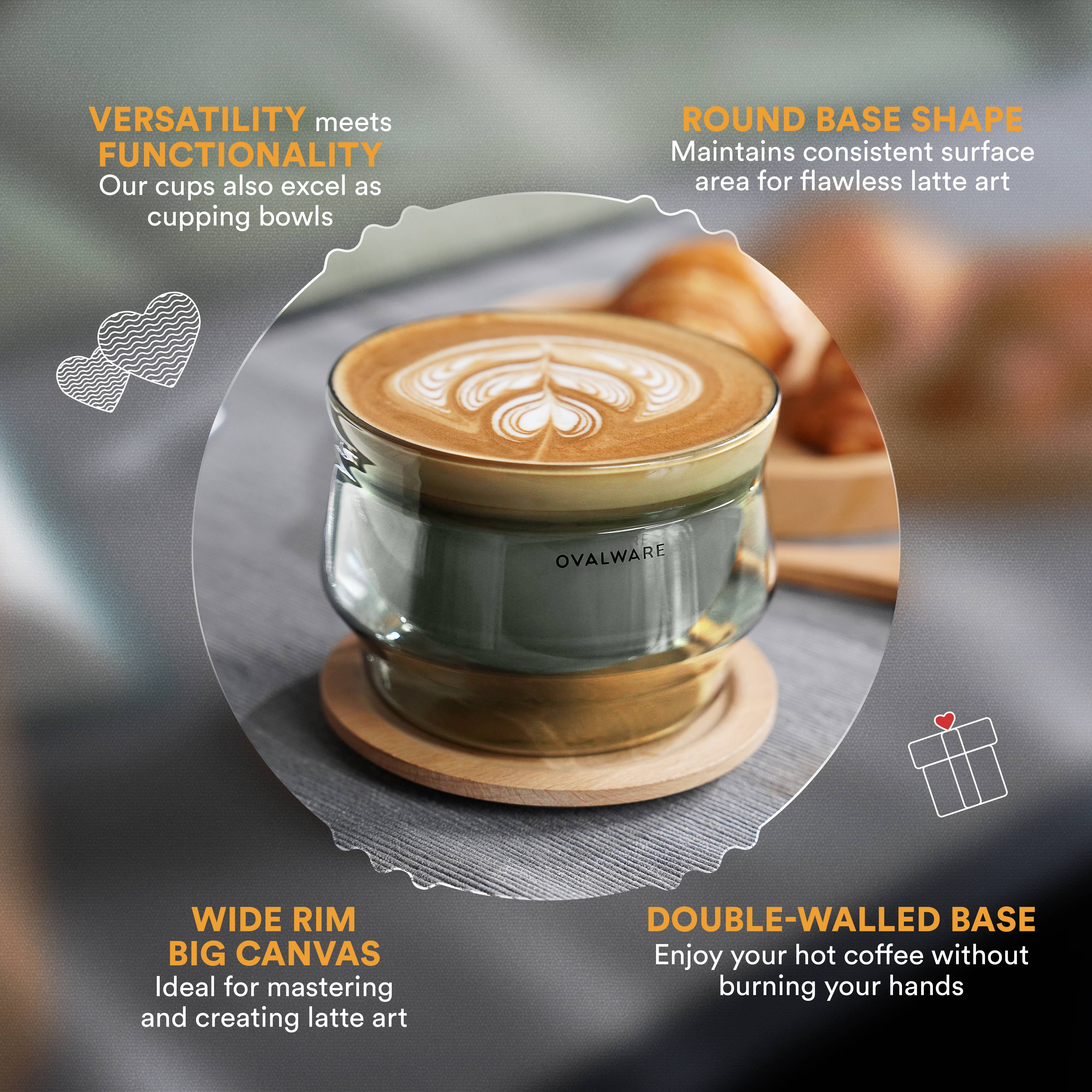 Ovalware - Wholesale Coffee/Tea Cup - Double Wall Latte Master Glass 8.5oz (Set of 2) Stealth Gray3