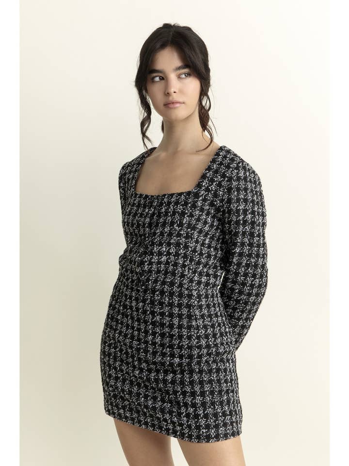 JS9039- HOUNDSTOOTH TWEED MINI SKIRT for wholesale by STORIA