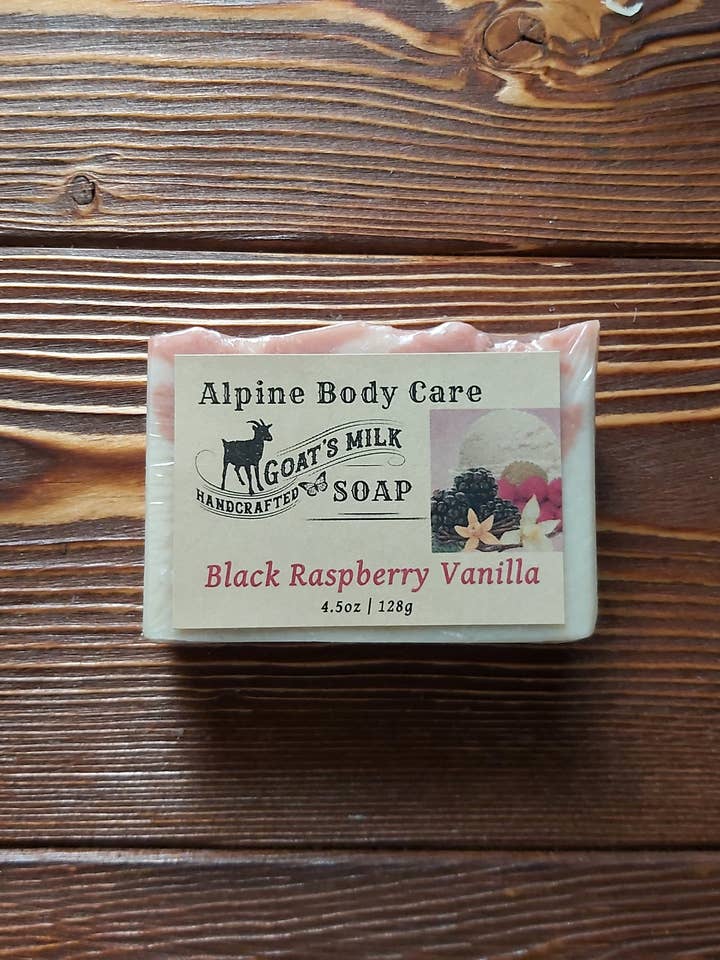 Black Raspberry Vanilla Goat Milk Soap for wholesale by Alpine Body Care