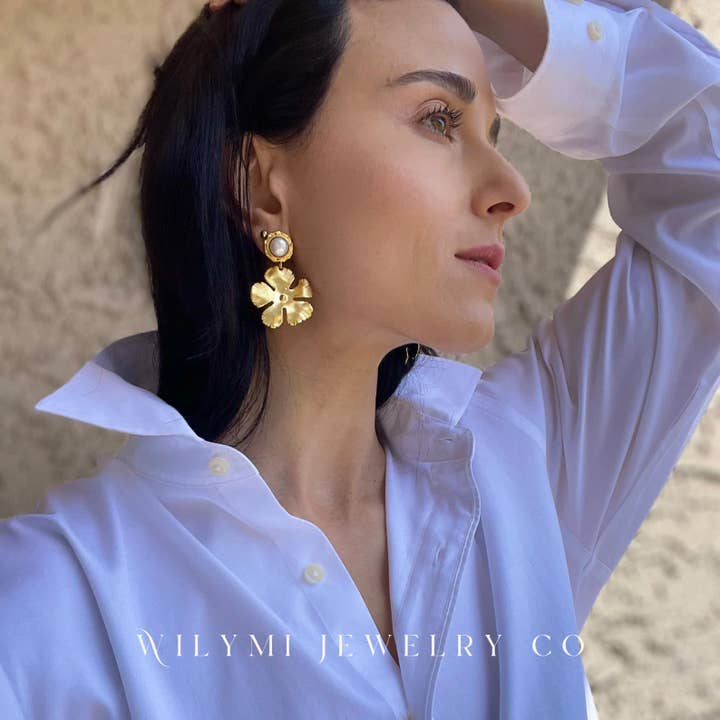 WILYMI Jewelry Co - Wholesale Dangle Earrings - Full Bloom Freshwater Pearl 8mm Earrings | 24k Gold Filled7