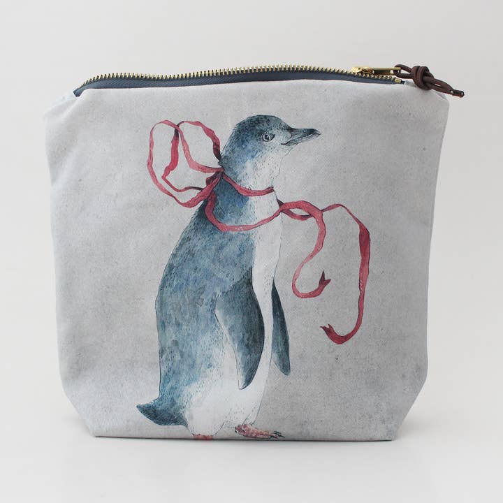 Penny the Penguin | Large Zipper Pouch | Cosmetic Bag for wholesale by The Blue Rabbit House
