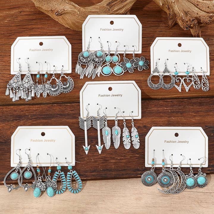 Brincos boémios com franja turquesa — bijuteria vintage em liga por atacado de Halcyon Outfitters®
