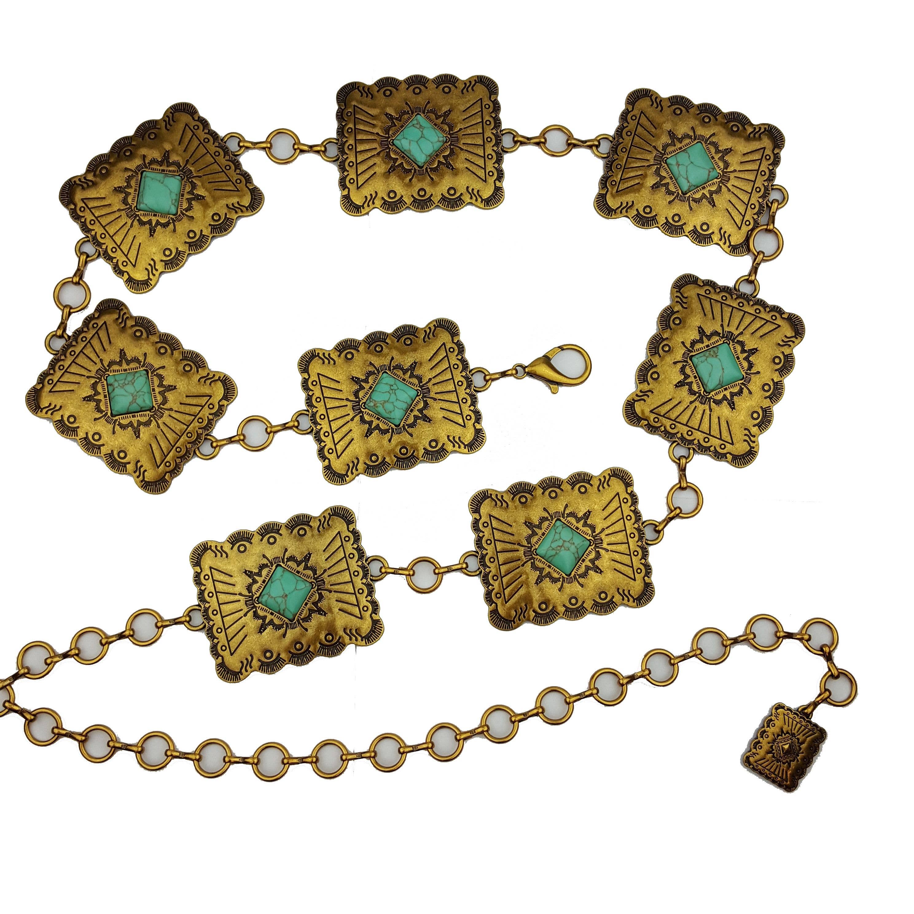 Axesoria West - Wholesale Belt - Women's - Plus Size: Western Silver Rectangular Concho Chain belt1