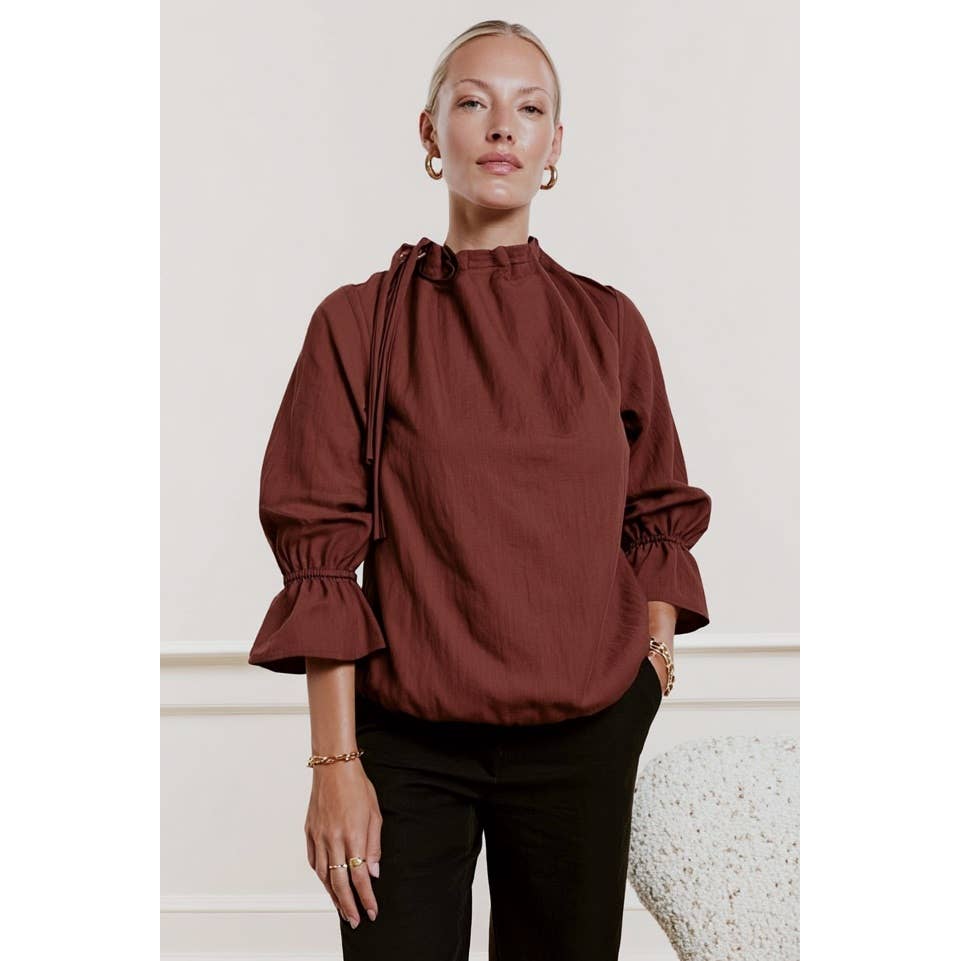 Naked Zebra - Wholesale Blouse - Women's - Long Sleeve Cinched Mock Neck Blouse25