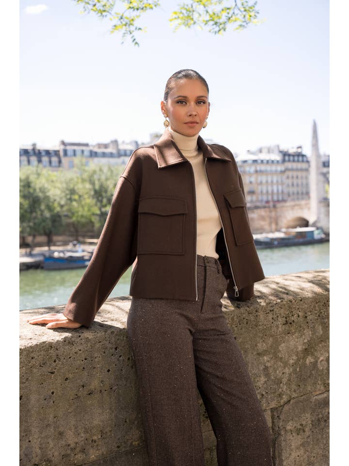 Attentif Paris - Wholesale Jacket - Women's - Structured short jacket in blended wool with patch pockets