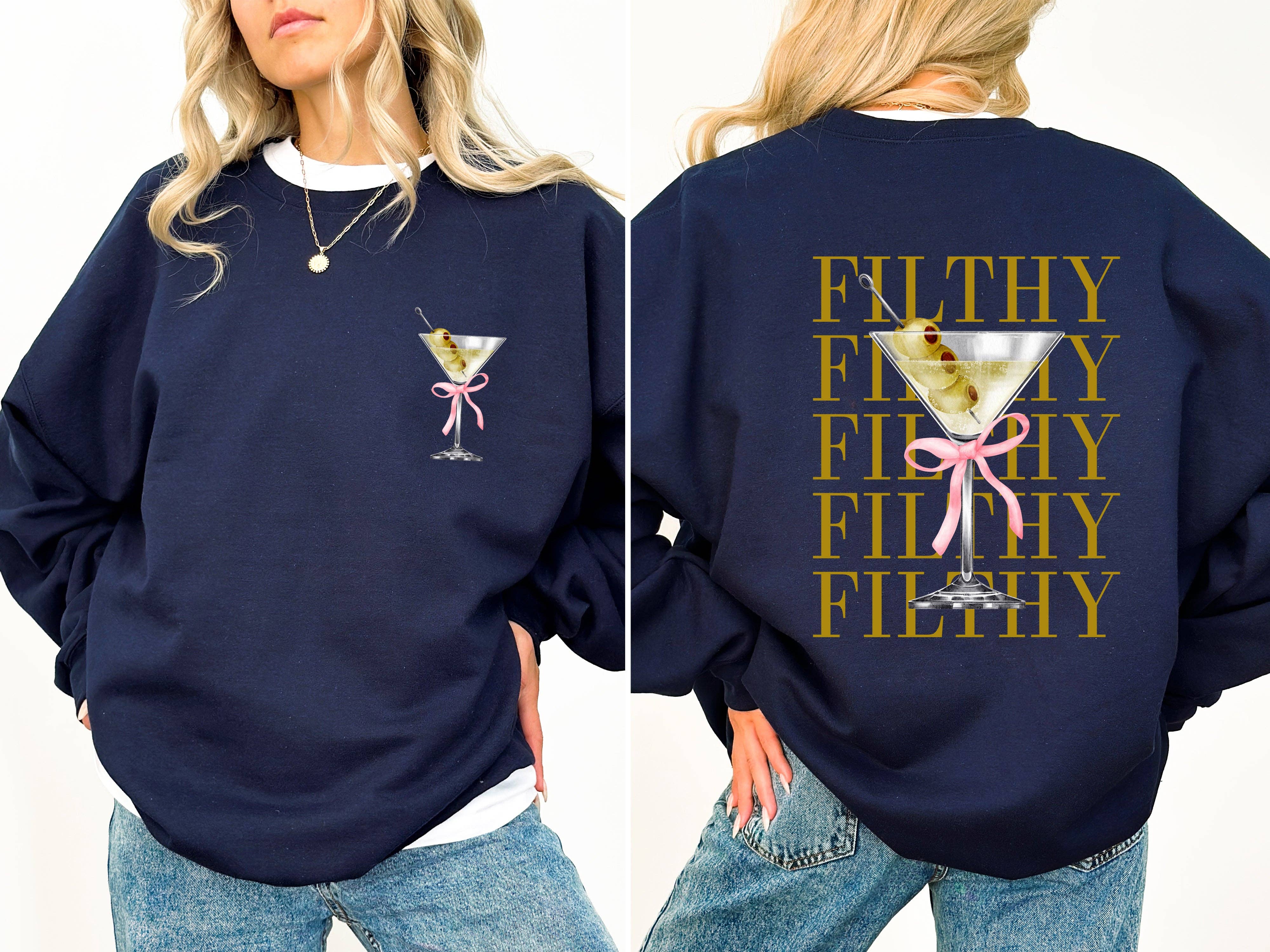 Refinery Number One LLC – wholesale Sweatshirt med tryck - Dam – Smutsig Martini, smutsig, dryck, oliv, gin, vodka-tröja3