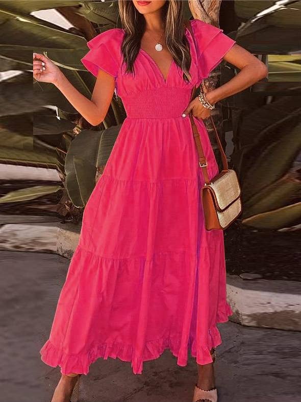 Stylish short-sleeved A-line midi dress for wholesale by Rosa Clothing