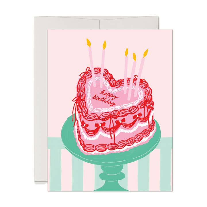 Happy Birthday Heart Cake Greeting Card for wholesale by Three Strands Design