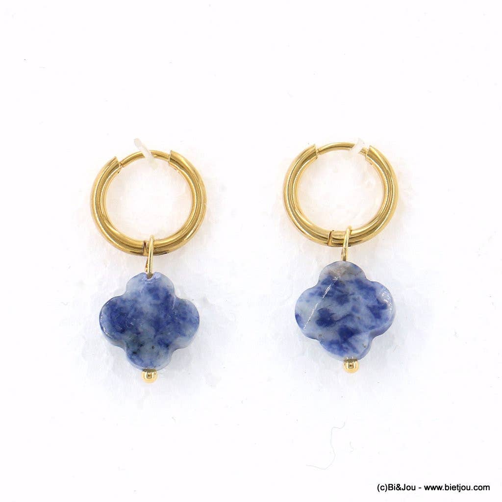 Lilas de Seine - Wholesale Huggie Earrings - Stone steel clover mini hoop earrings 03230464