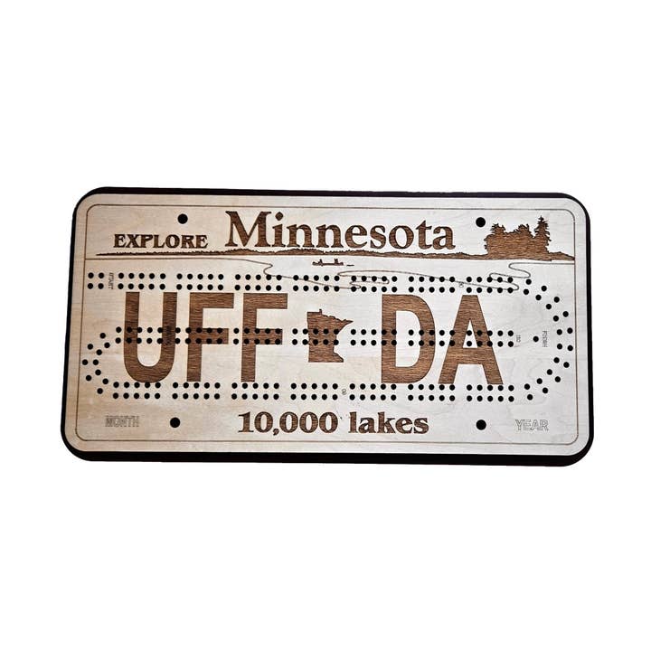 Minnesota License Plate 2 Track Cribbage Board for wholesale by D&D Custom Laser Designs