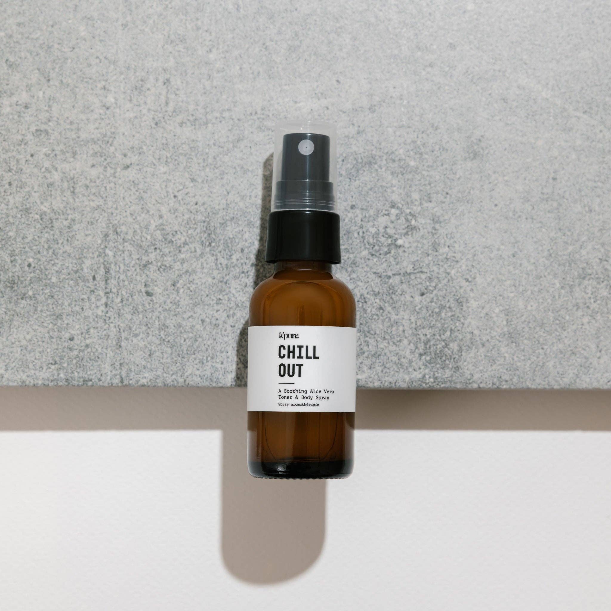 K'pure Naturals – Óleos essenciais/água para rosto e corpo por atacado – Chill Out | Tônico calmante de Aloe Vera e Spray Corporal1