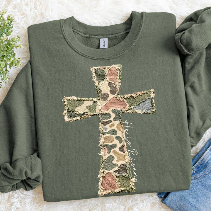Faux Patchwork Camo Cross Han är uppstånden Tro Tröja för wholesale av Southern Rheas