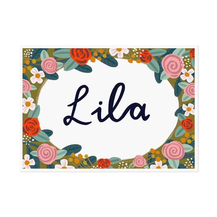 Floral Border Name Print for wholesale by Lauren Radley