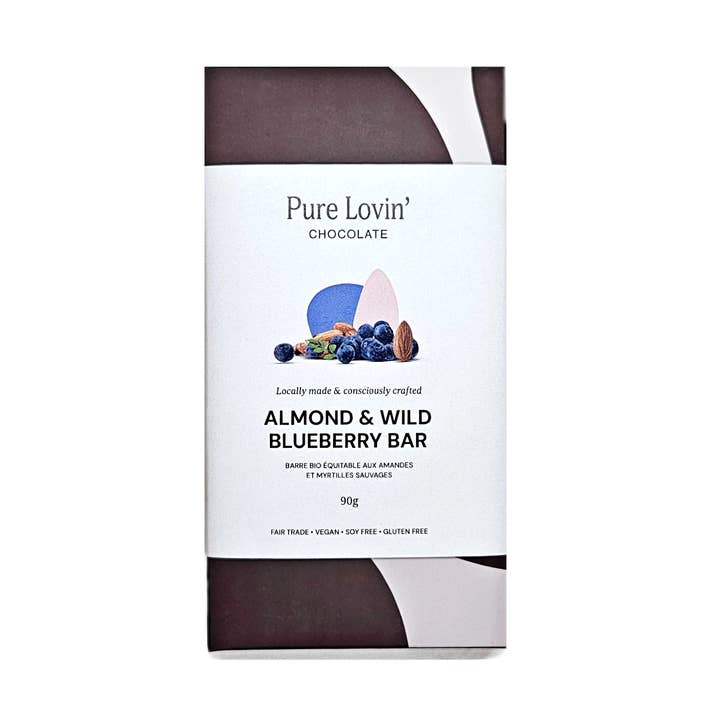 Organic Almond Blueberry Chocolate Bar - Vegan/Gluten Free for wholesale by Pure Lovin' Chocolate