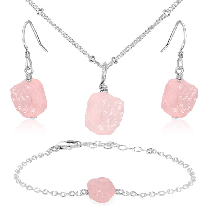 Luna Tide - Wholesale Jewellery set - Raw Rose Quartz Crystal Jewellery Set6