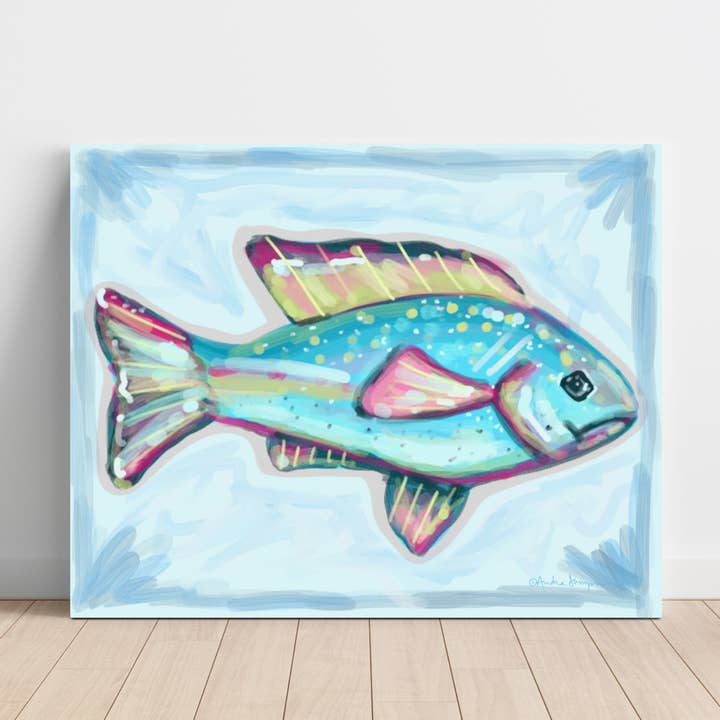 Blå Fisk Lærredstryk - Kyst Nautisk Strand Kunstmaleri for engroshandel hos Audra Style