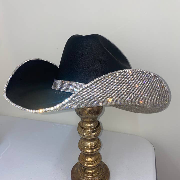 Rhinestone Cowgirl - Vente Chapeau de cowboy – femme - Chapeau noir et cristal de forme carrée1