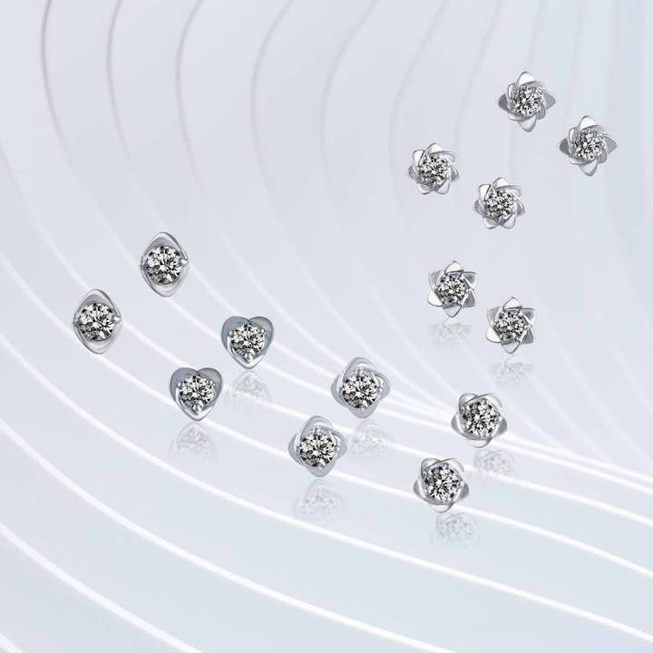 Floating Single Stone Petite Fleur Flower Petal Studs Earrin for wholesale by Prime and Pure