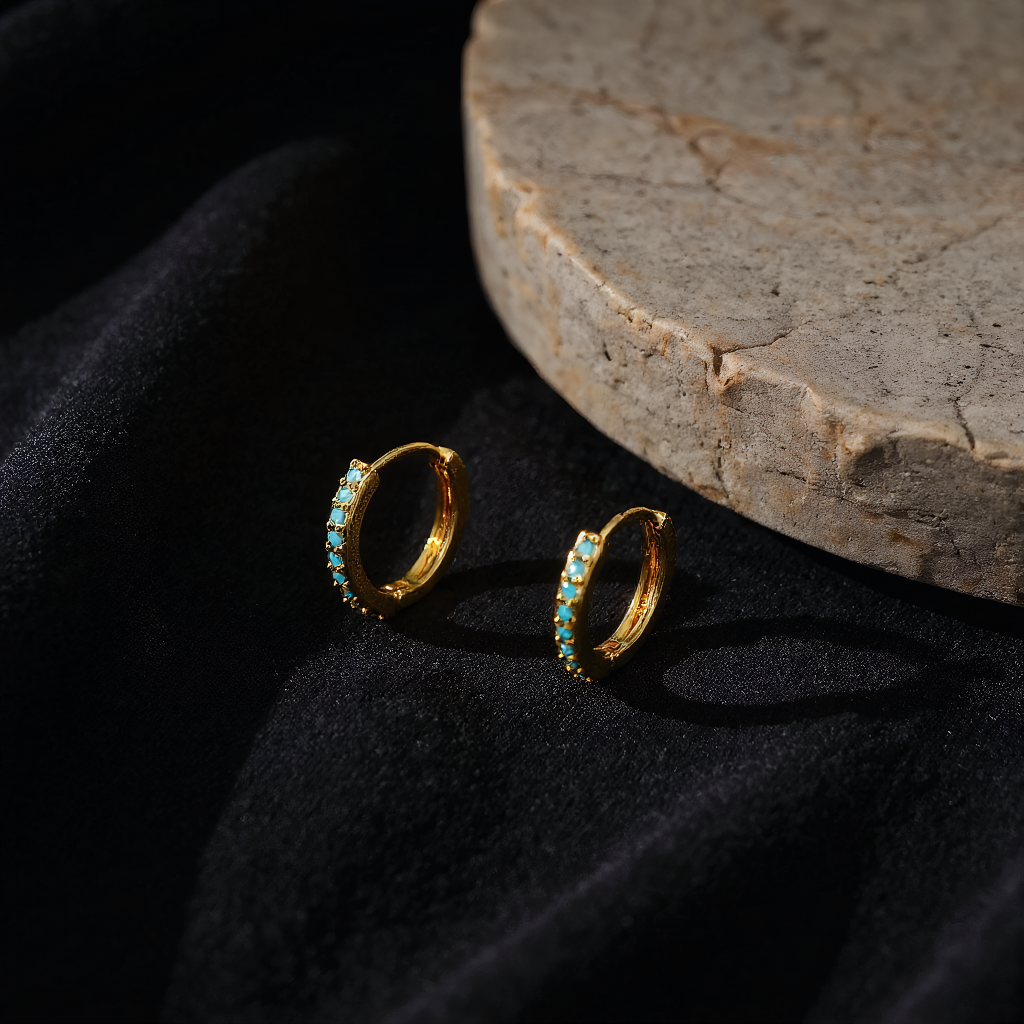 Katinki - Vente Créoles - Boucles d'oreilles créoles vintage turquoise Arlette – Base en cuivre1