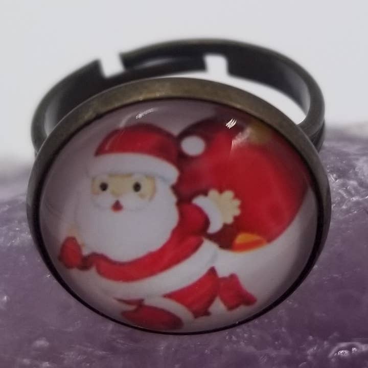 Bagues de Noël ajustables rétro avec père Noël pour la vente par magnolia jewelry