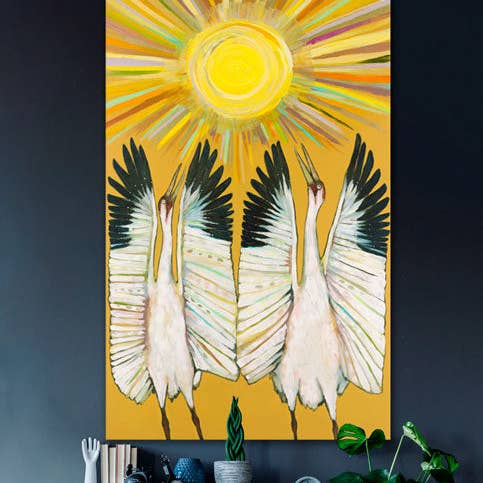 Whooping Crane Sun Dancers Canvas Wall Art for wholesale by GreenBox Art