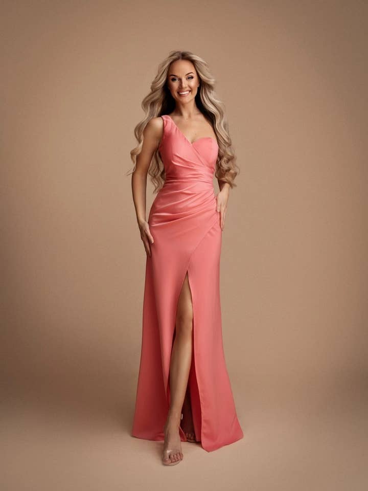 Vestido longo assimétrico fluido com fenda elegante - HM2438 por atacado de Eva & Lola - Epsilonn