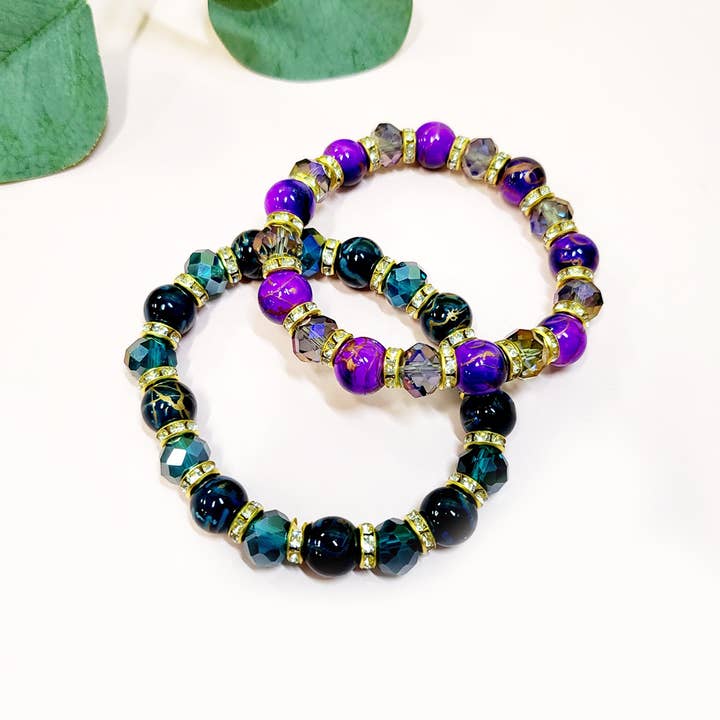 Assorted Color Cat Eye Glass Beaded Stretch Bracelet for wholesale on Faire