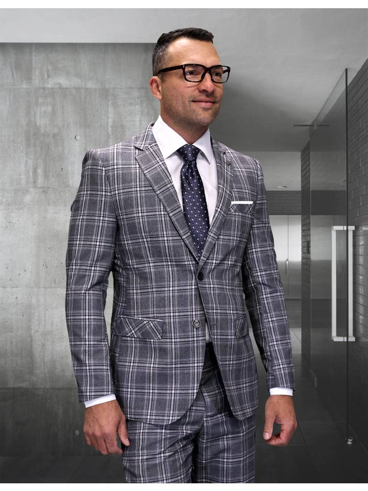Statement Clothing - Wholesale Suit Set - Men's - Men's Italian Plaid Wool 2PC Suit Set PRT-1018