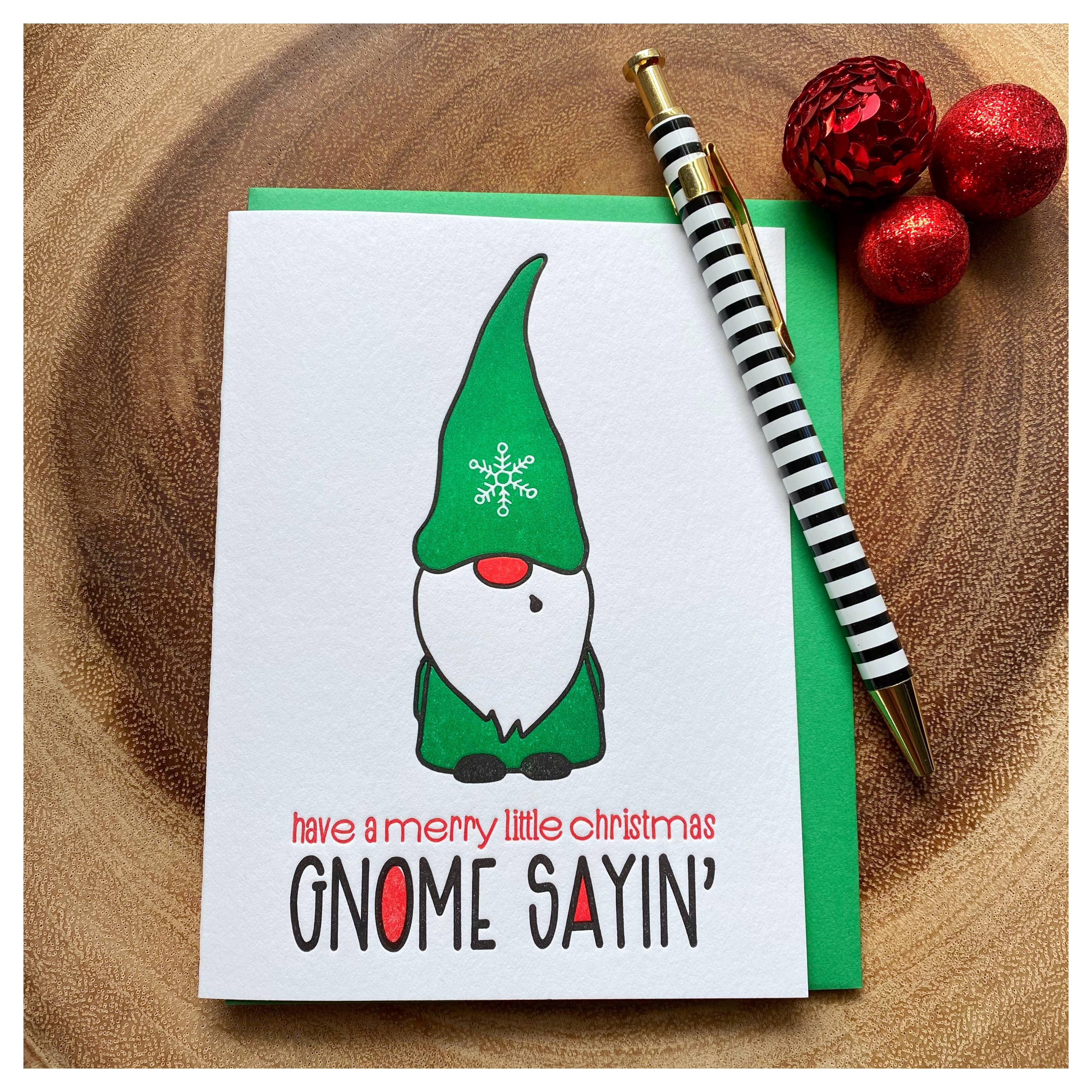 Kiss and Punch - Wholesale Christmas Card - Funny Gnome Pun Christmas Letterpress Card1