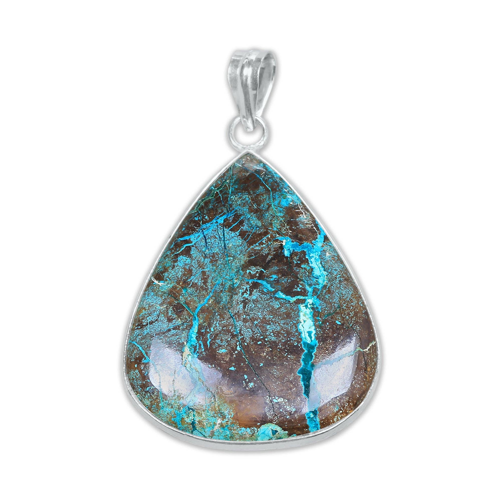 Handmade Jewels - Wholesale Individual Charm/Pendant - Chrysocolla Minimalist Pendants -  Handmade, Silver-Plated Brass, Wholesale6