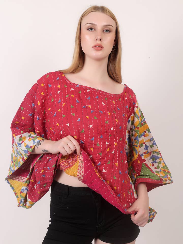 Kvinnors tryckta Kantha vintage överdimensionerad topp grossistparti för wholesale av Wevez